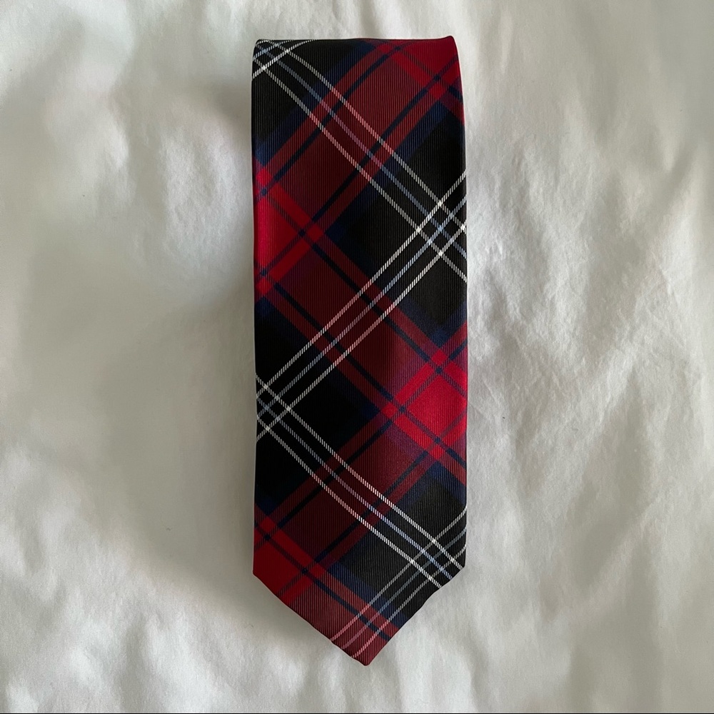 All Silk Red, Black and Navy Tartan Tie by Nautica